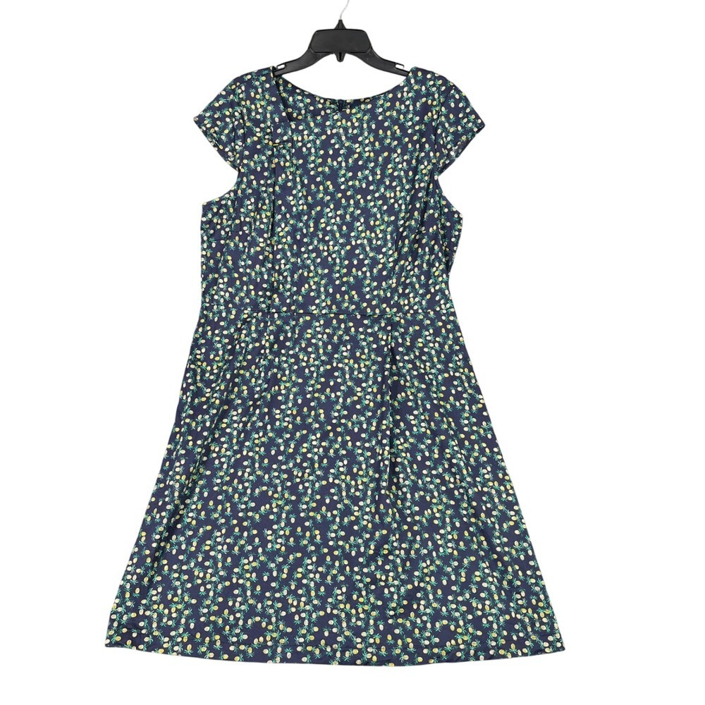 Navy Floral Midi Dress - Casual Cap Sleeve